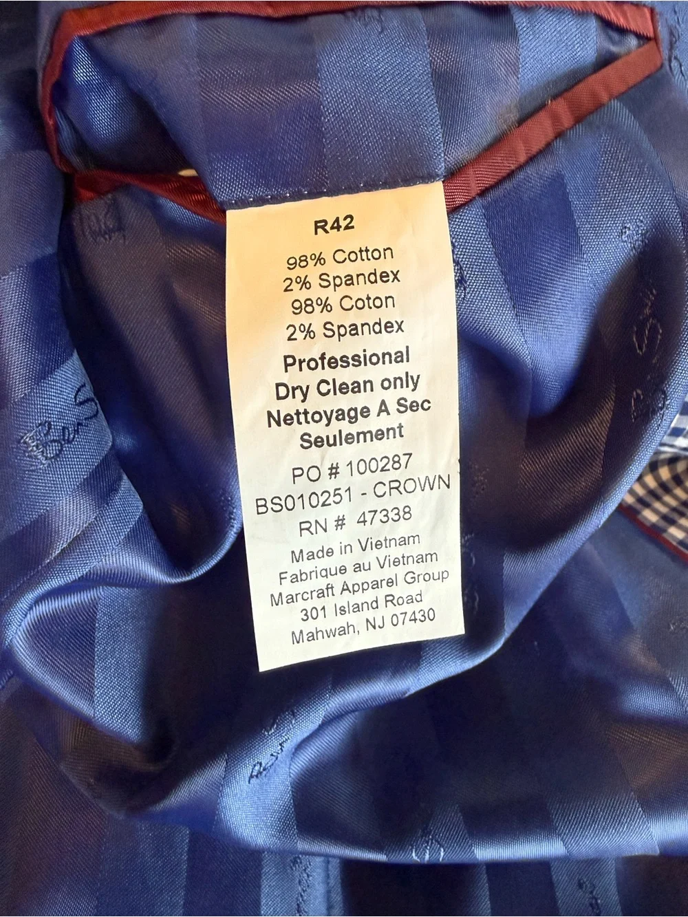 Ben Sherman Blue Gingham Plaid Sport Coat Two Button Blazer Jacket 42R